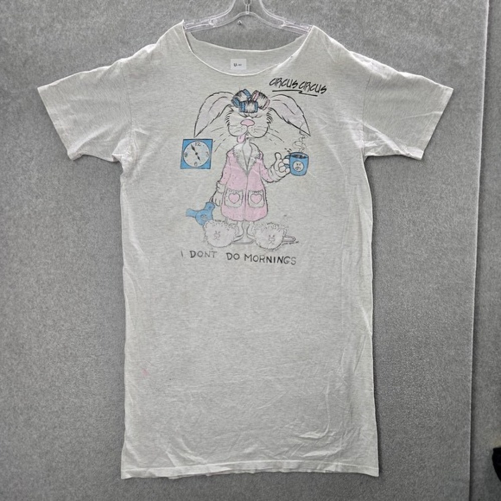 VINTAGE Circus Circus Women Sleepwear XL Single Stitch I Don't Do Mornings‎ 80s